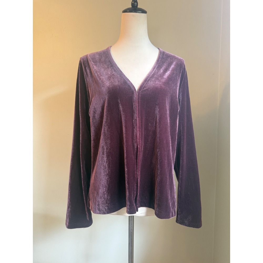 NY&Co XL Purple Velvet Cardigan Long Sleeve Top whimsigoth boho retro grunge y2k